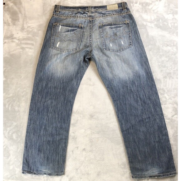 Jordan Craig Jeans Men 38x32 Blue Distressed Straight Leg Dark Wash Baggy - Picture 9 of 9